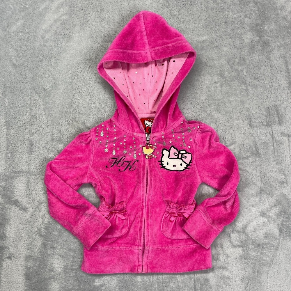 Hello Kitty by Sanrio Velour Hoodie Toddler Girls 2T Cerise Long Sleeve Full Zip